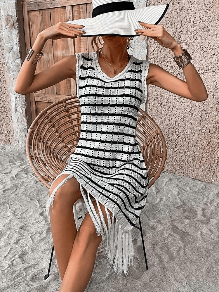 Women's Sleeveless Fringed Stripe Knit Midi Dress - Janes - by Peralane - photo 6