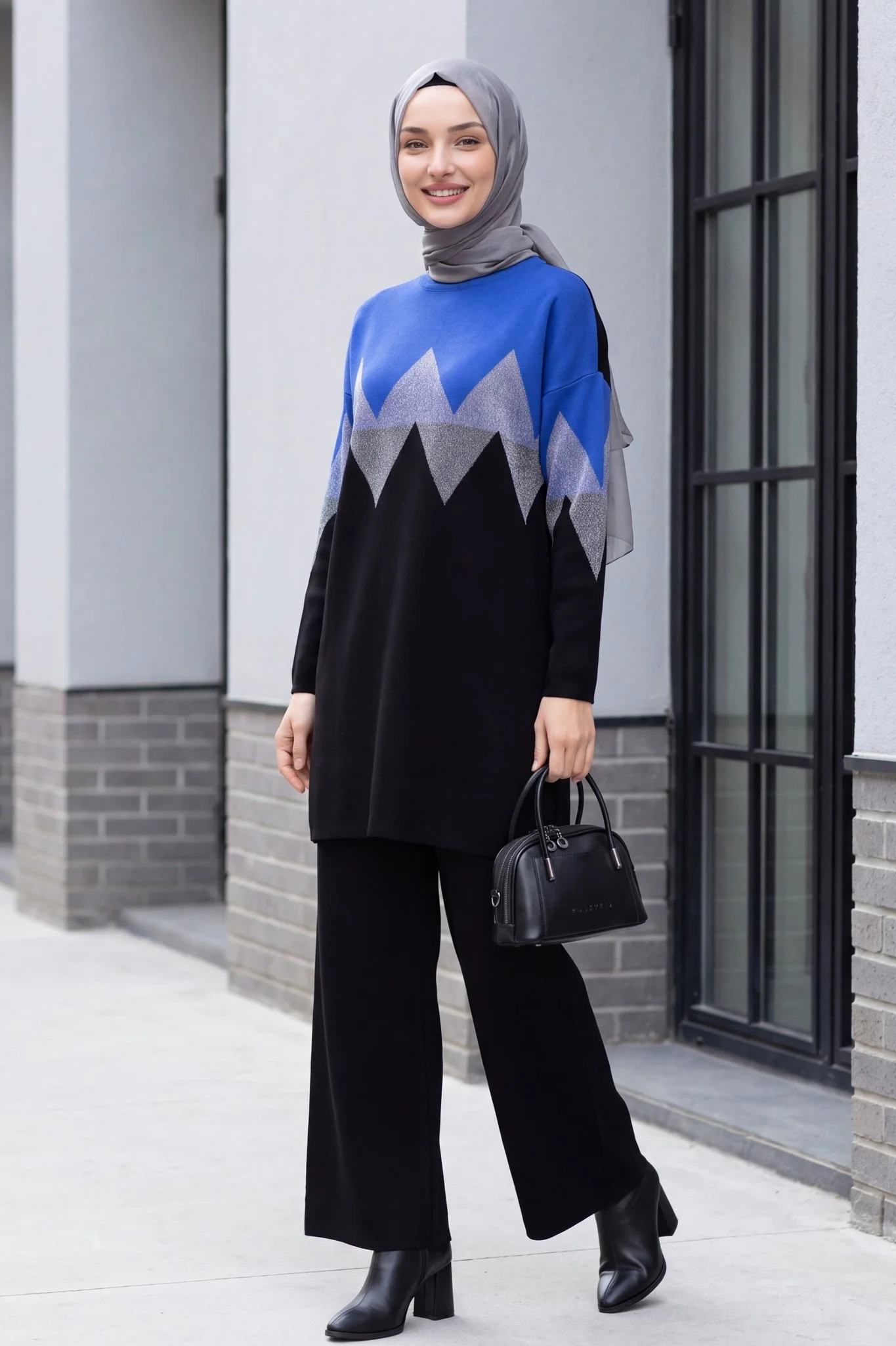 Zigzag Patterned Lurex Knit Tunic and Trousers Set - Saks - Podyumplus - by Peralane - photo 5