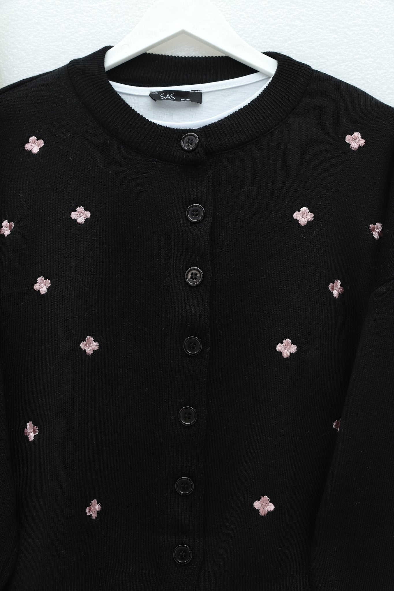 Black Oversize Knit Cardigan with Scattered Floral Embroidery - Women's - Podyumplus - by Peralane - photo 4
