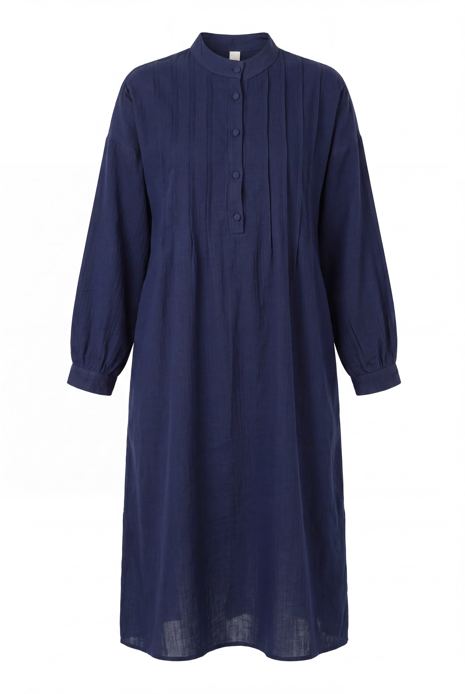 Navy Blue Half Button Muslin Dress with Ribbed Front - Podyumplus - by Peralane - photo 5