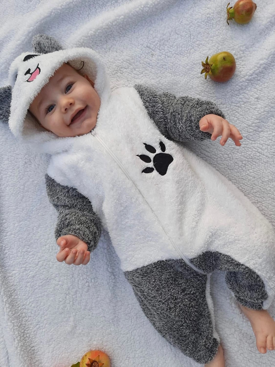Panda Design Baby Romper with Hood - White - Minizade - by Peralane