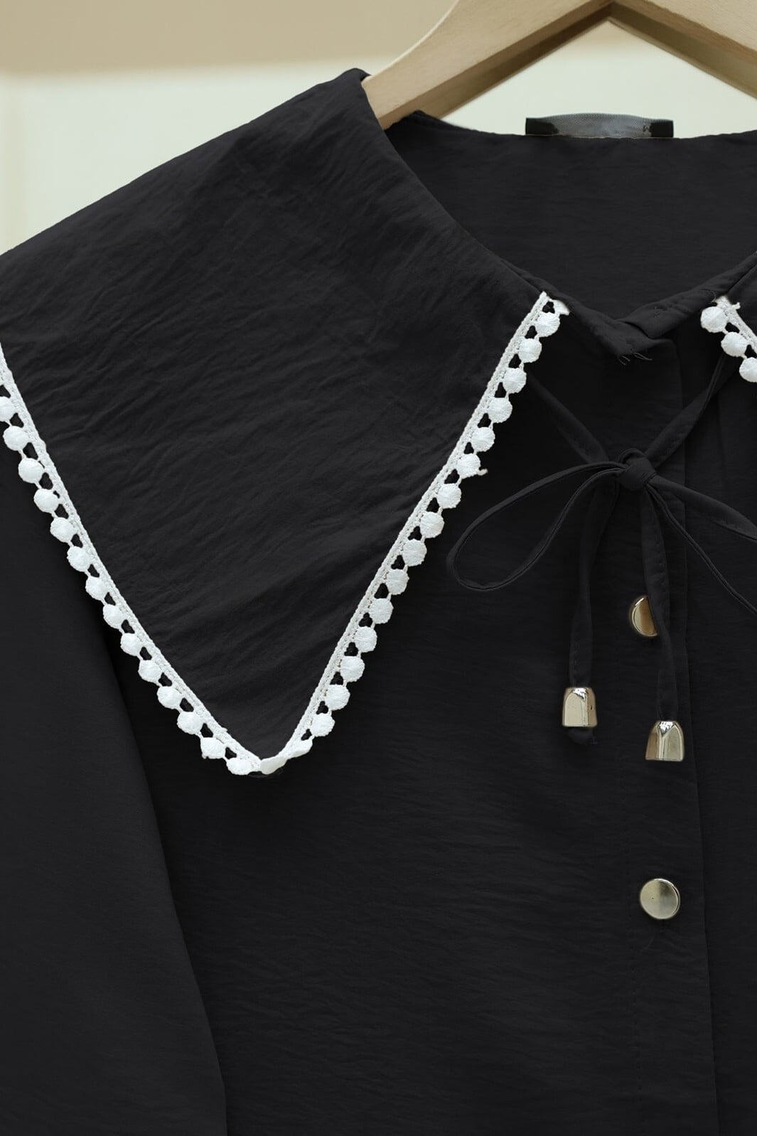 Peter Pan Collar Lace Long Sleeve Blouse - Black - Podyumplus - by Peralane - photo 8