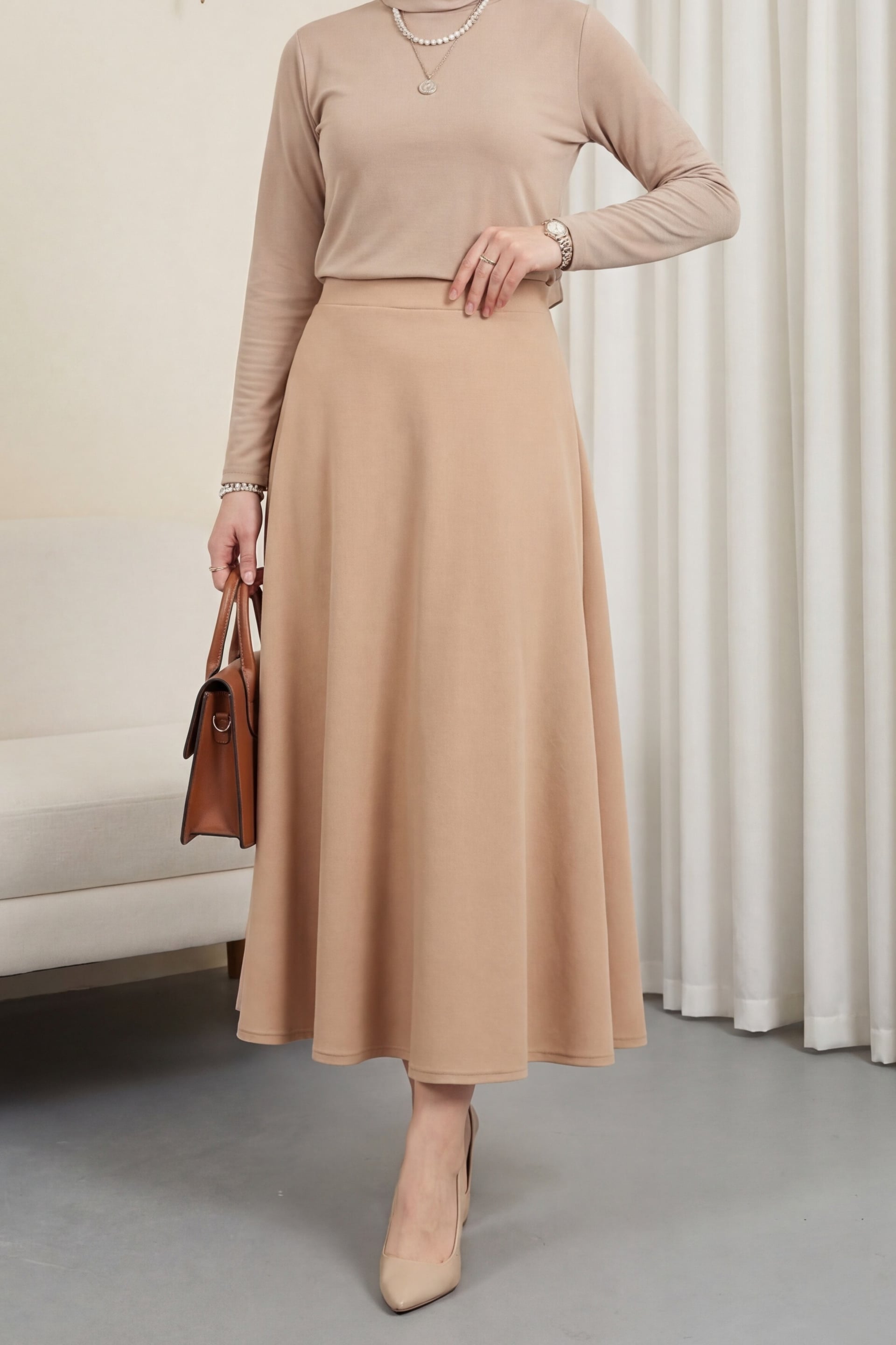 Vizon Lycra Crepe Flared A-Line Skirt - Podyumplus - by Peralane - photo 9