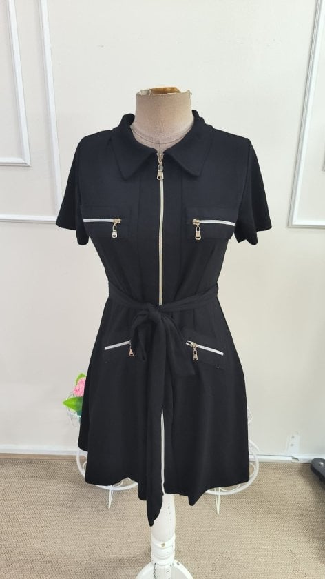 Women's Short-Sleeve Collared Zip-Front Dress with Pockets - Janes - by Peralane - photo 4