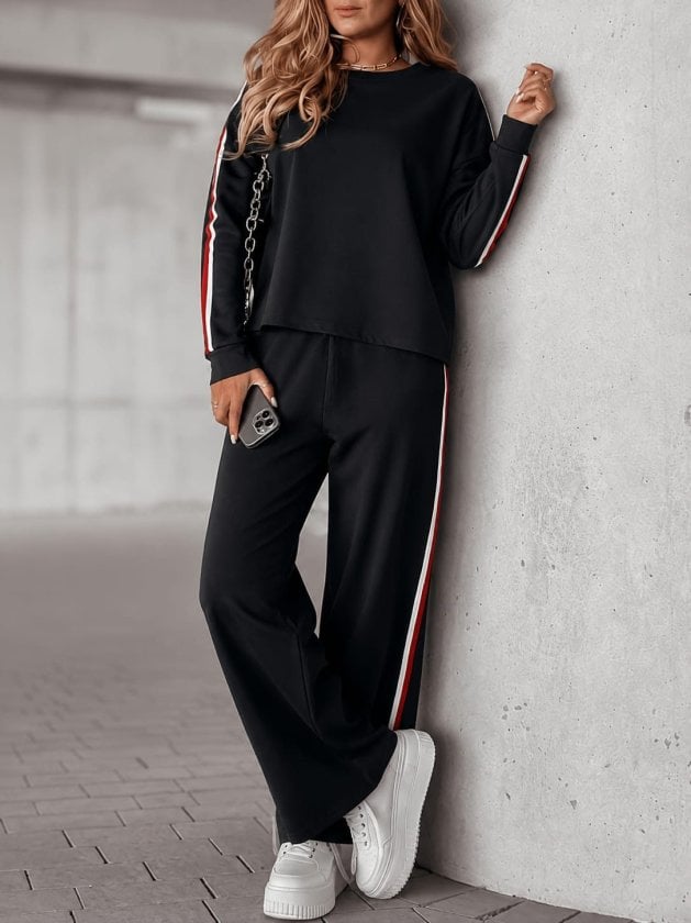 Women's Long Sleeve Biker Neck Stripe Detail Viscose Two-Thread Blouse and Trousers Two-Piece Set - Janes - by Peralane - photo 2