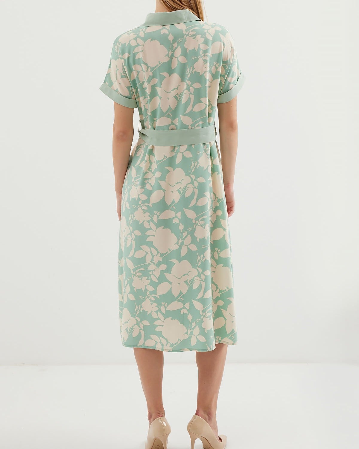 Floral Print Short-Sleeve Shirt Dress in Light Green - Bigdart - by Peralane - photo 4
