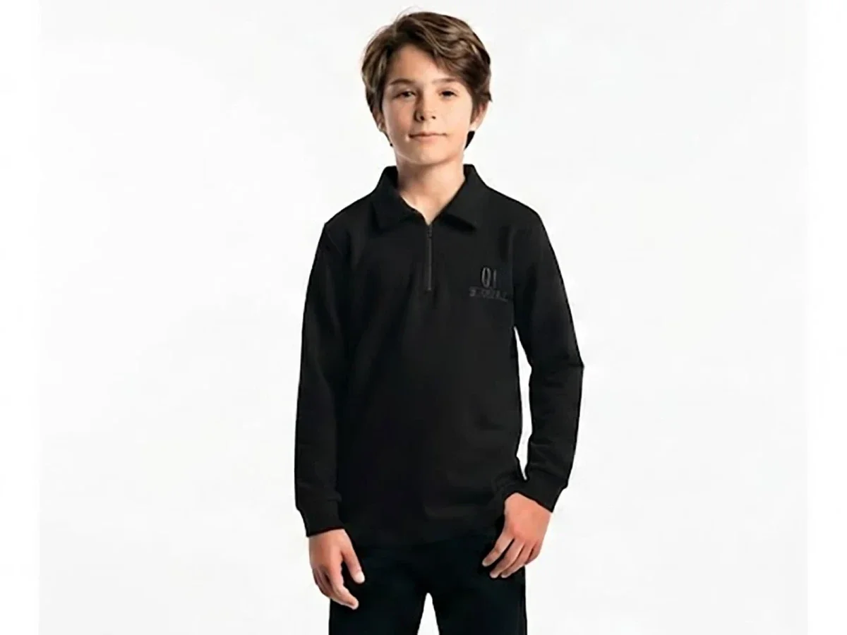 Boys' Zip-Up Sweatshirt with Sport Print - Black - Tanem Kids - by Peralane