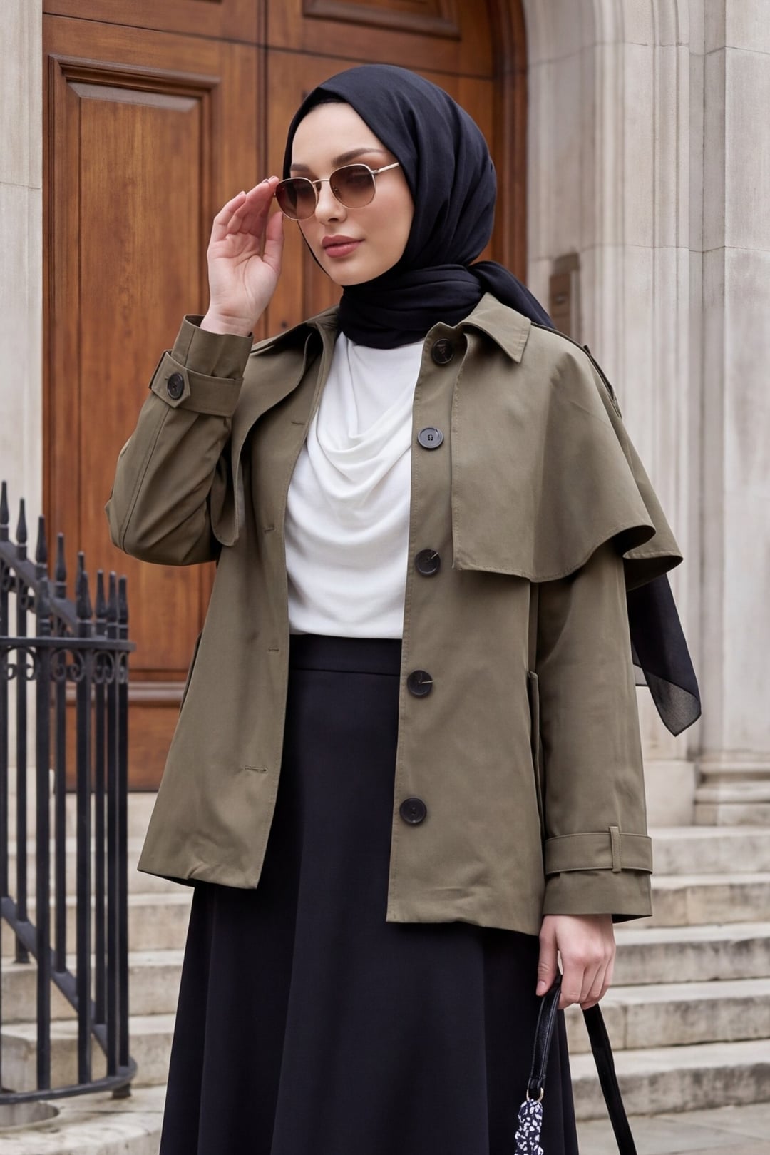 Epaulette and Cape Detail Lined Policotton Jacket - Light Brown - Podyumplus - by Peralane