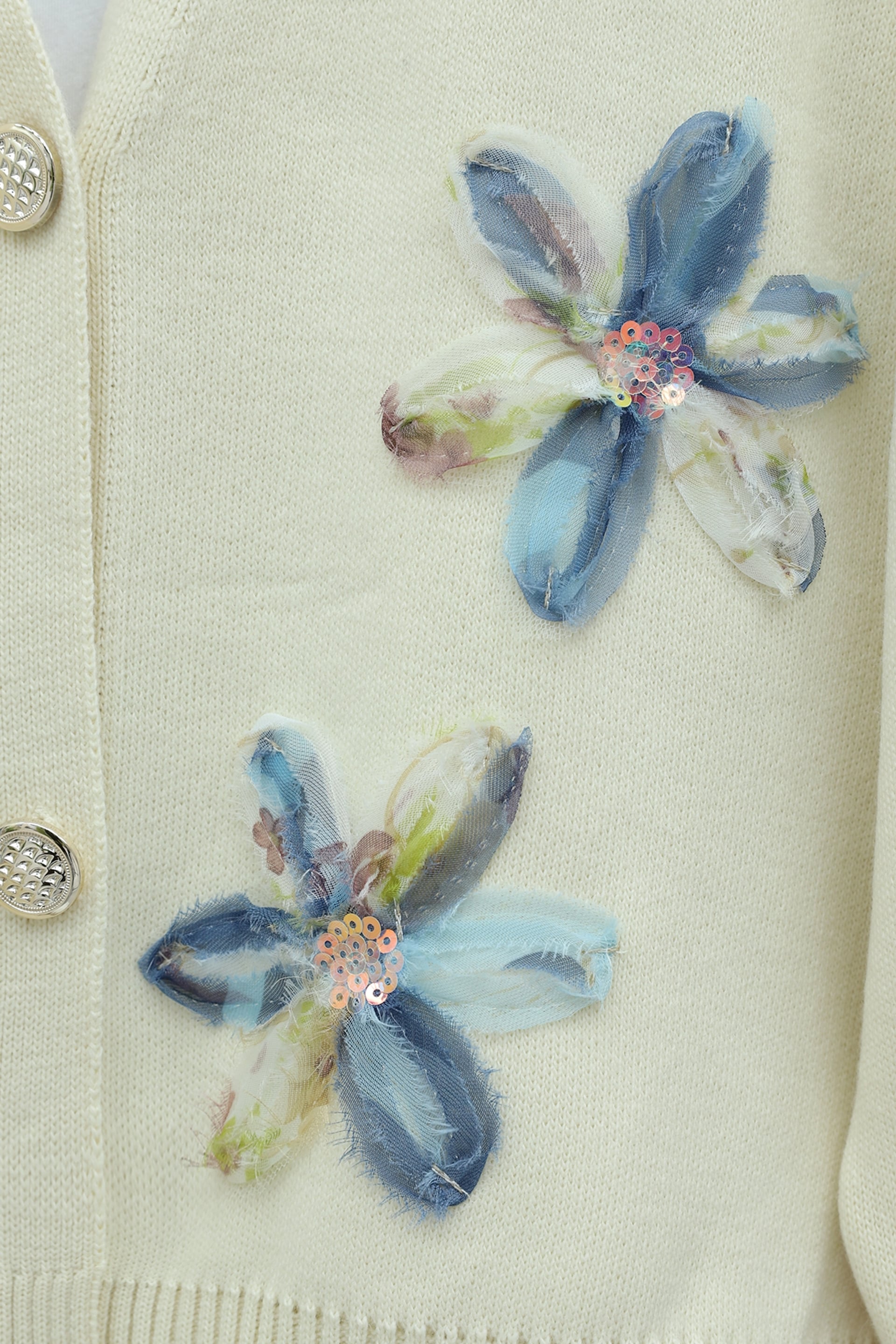 Cream Sequin and Floral Appliqué Buttoned Knit Cardigan – Women's - Podyumplus - by Peralane - photo 6