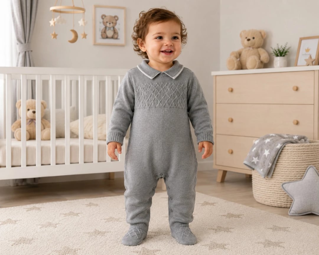 Baby Knitted Romper with Peter Pan Collar – Grey (Pack of 3) - Has Bereket - by Peralane