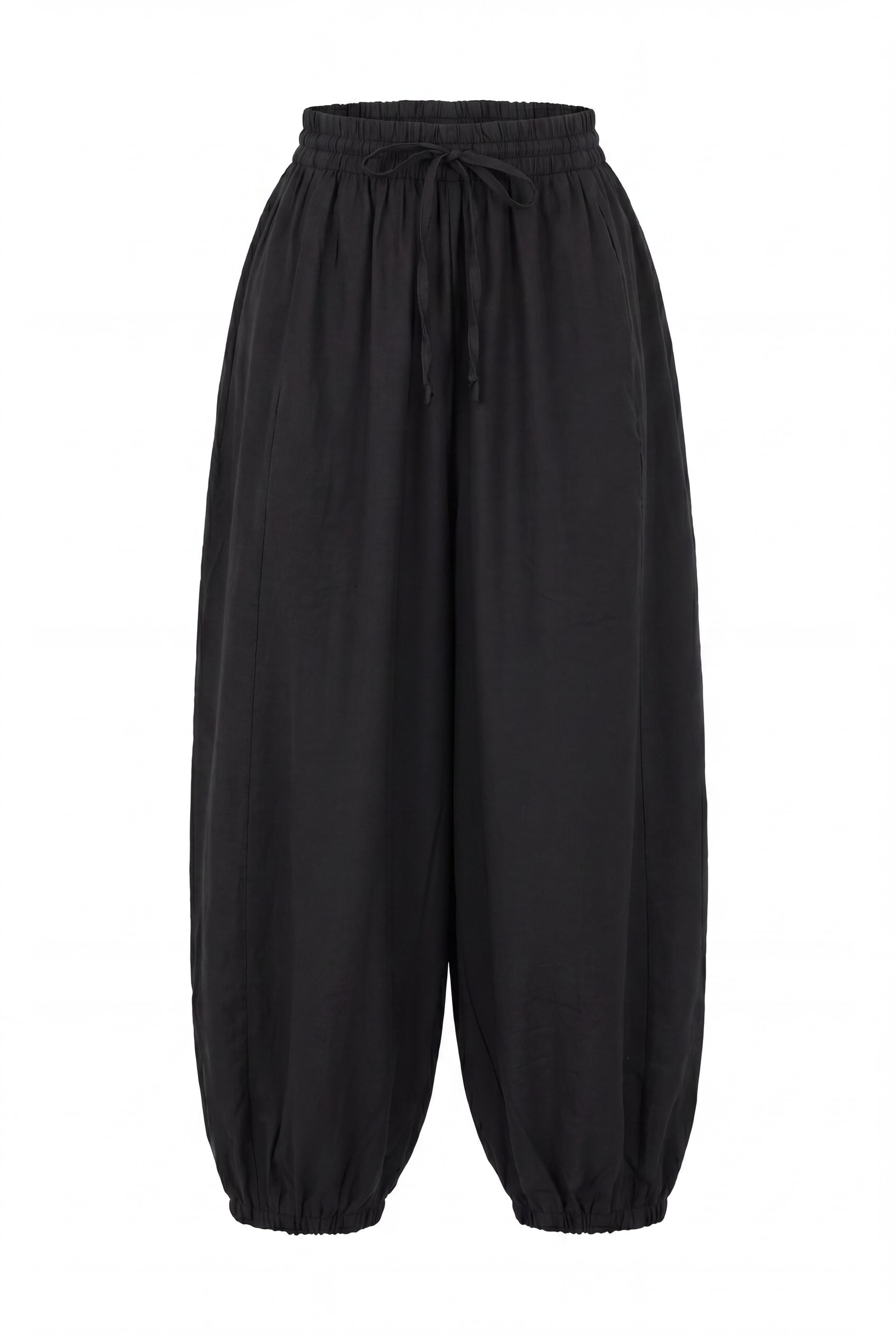 Black Drawstring Modal Trousers with Elasticated Waist and Cuffs - Podyumplus - by Peralane - photo 5