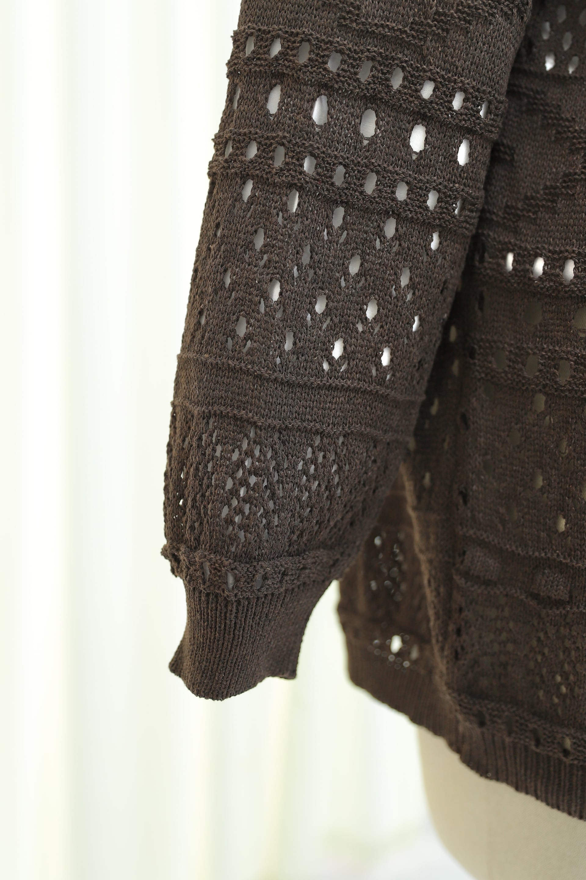 Eyelet Pompom Patterned Knit Cardigan - Dark Brown - Podyumplus - by Peralane - photo 6