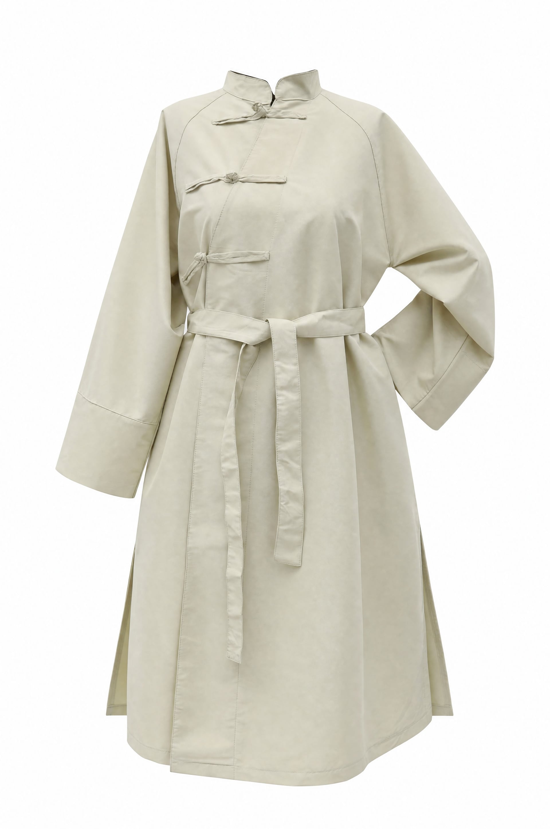 Frog Closure Slit Belted Trench Coat - Beige - Podyumplus - by Peralane - photo 5