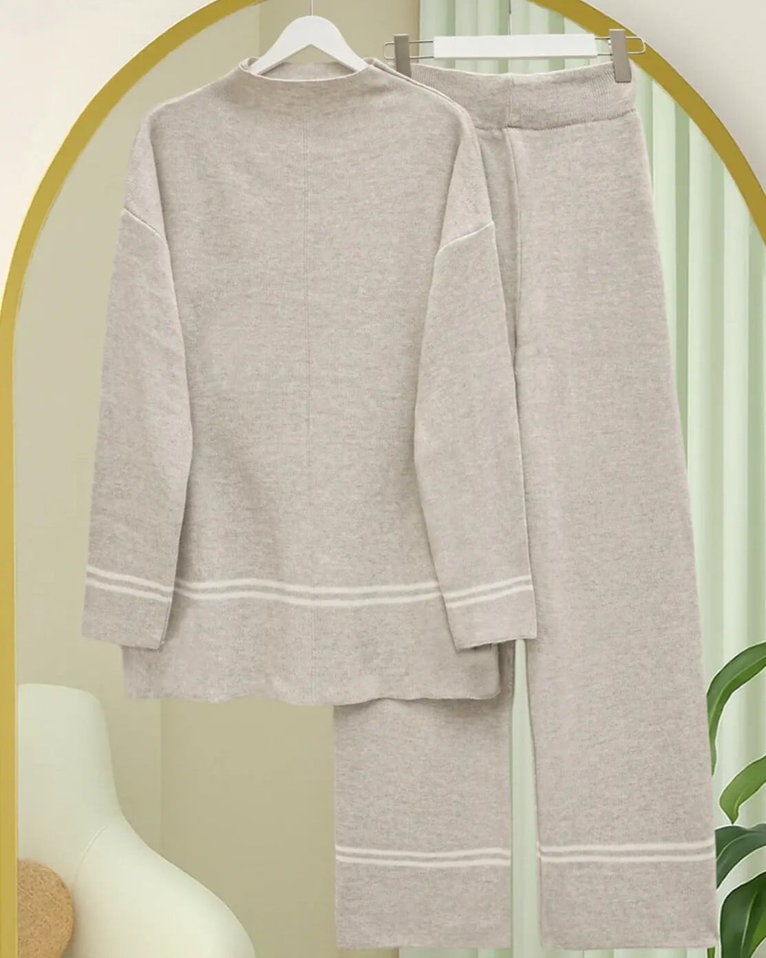 Striped Knit Tunic and Trousers Set in Stone - Podyumplus - by Peralane - photo 2
