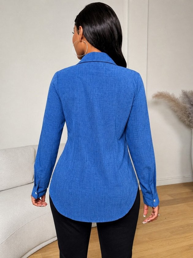 Women's Long Sleeve Collared Button Front Side Slit Sofia Blouse - Janes - by Peralane - photo 3