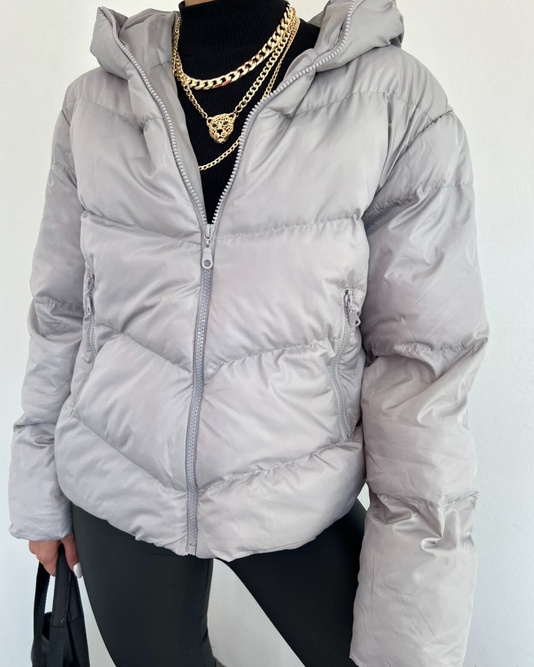 Women's Fixed Hooded Zip-Up Winter Puffer Jacket - Grey - Podyumplus - by Peralane - photo 6