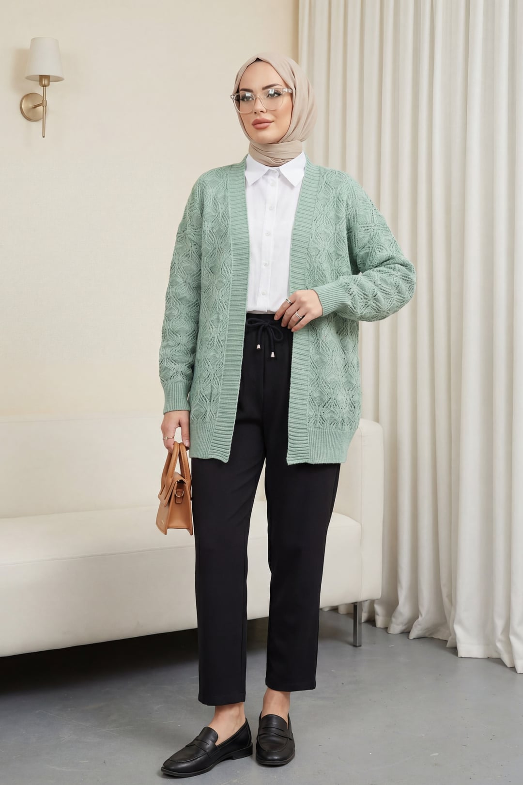 Mint Patterned Hip-Length Knit Cardigan - Podyumplus - by Peralane - photo 2