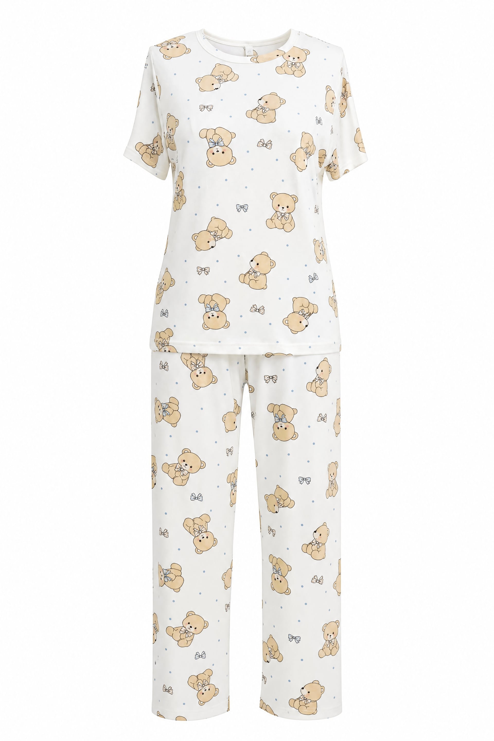Mixed Figure Print Bicycle Neck Short Sleeve Terry Pyjama Set - White - Podyumplus - by Peralane - photo 2