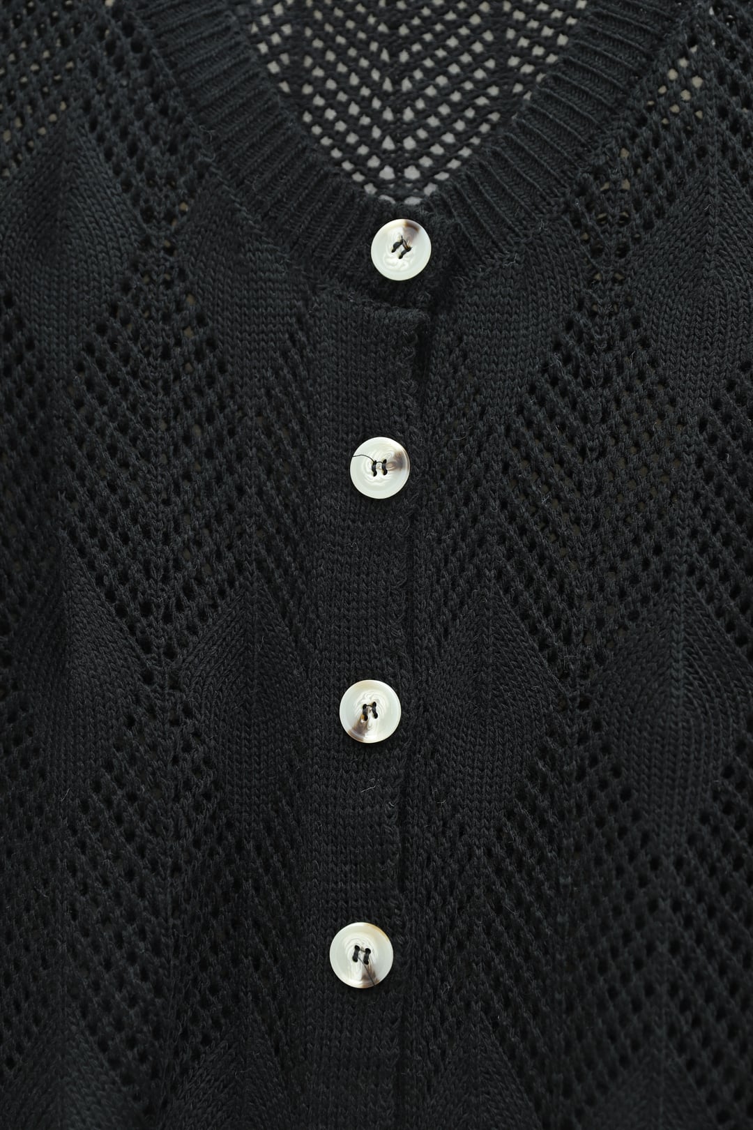 Leaf Pattern Open-Knit Cardigan - Black - Podyumplus - by Peralane - photo 4