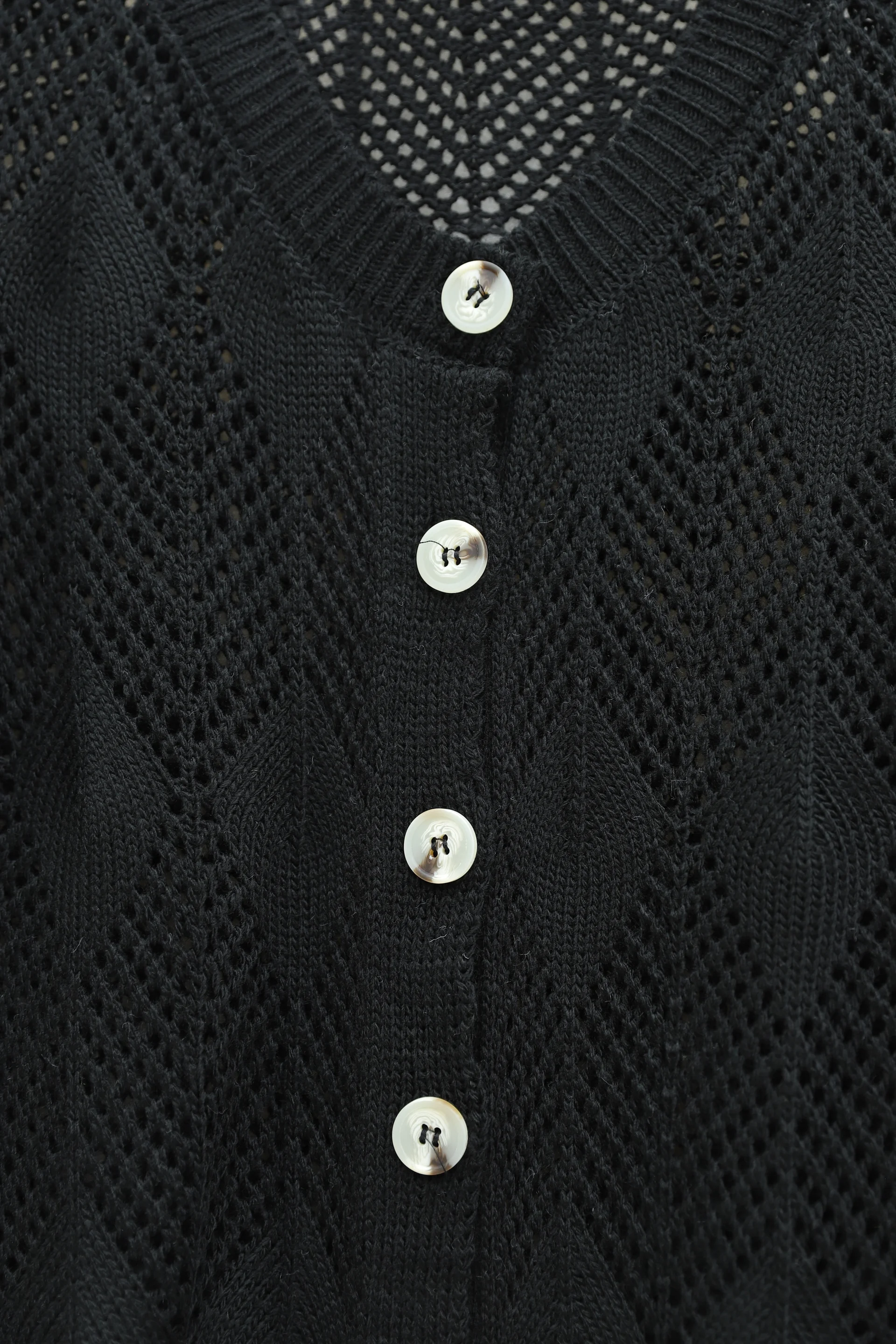 Leaf Pattern Open-Knit Cardigan - Black - Podyumplus - by Peralane - photo 4