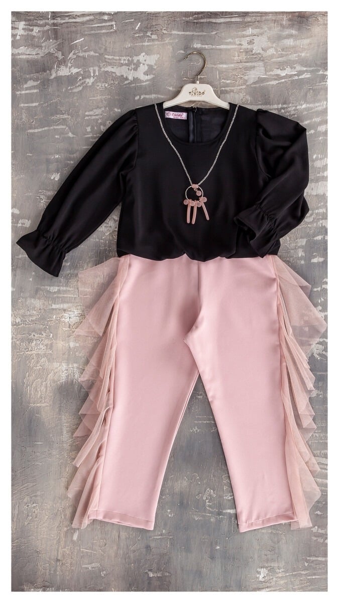 Girls' Jumpsuit Set with Necklace - Powder Pink - Tivido - by Peralane