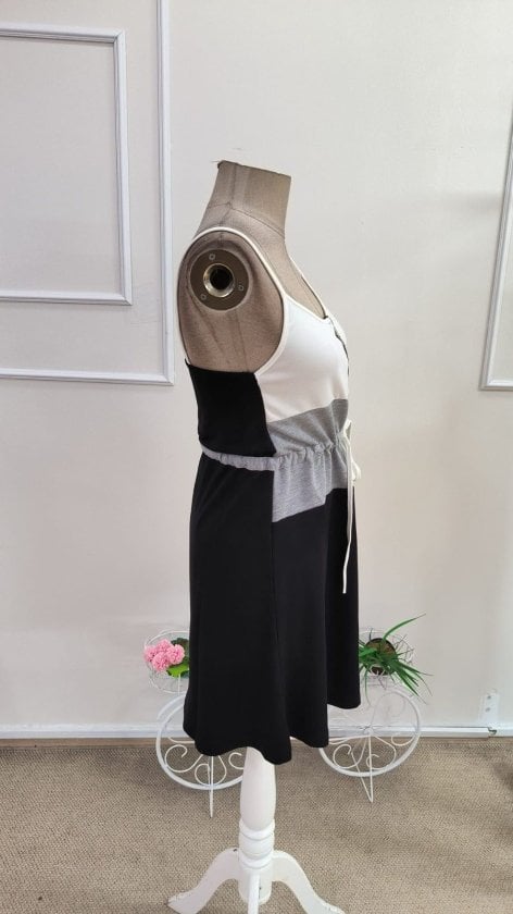 Women's Spaghetti Strap Color-Block A-Line Dress with Front Zipper and Drawstring Waist - Janes - by Peralane - photo 6