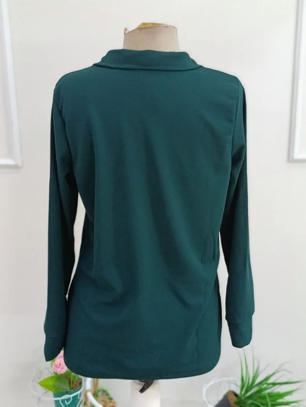 Women's Long Sleeve Collared Crepe Blouse with Chest Pockets and Zipper - Janes - by Peralane - photo 6