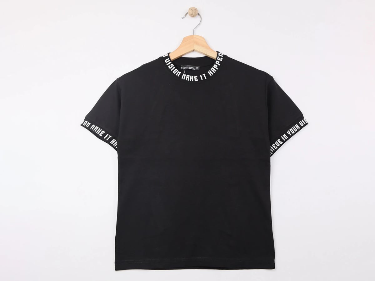 Printed Neckline Boys' T-Shirt - Black (Pack of 4) - First Kids - by Peralane
