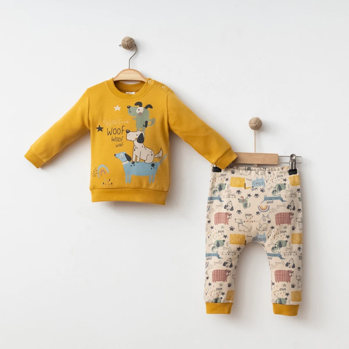 Baby Boys' 2-Piece Cotton Set with Dog Print – Mustard - Gumus Baby - by Peralane