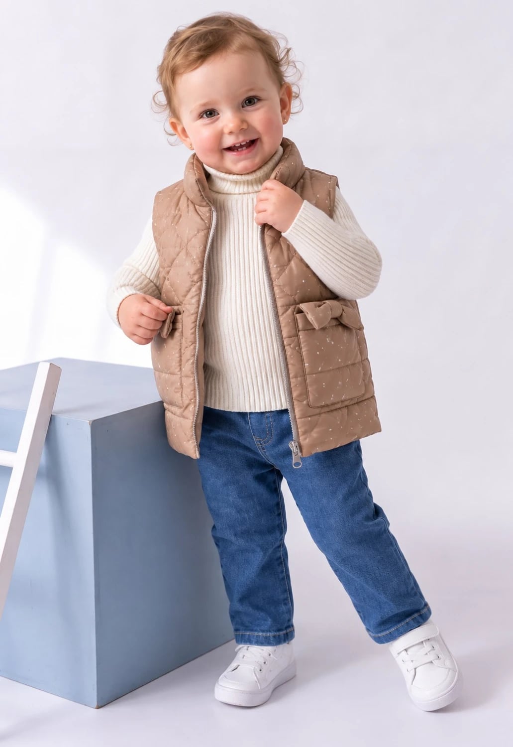 Baby Girl Quilted Vest Set of 3 - Beige - Has Bereket - by Peralane