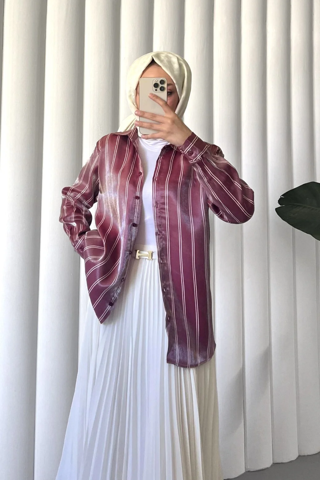 Striped Shimmer Blouse - Bordeaux - Podyumplus - by Peralane - photo 4