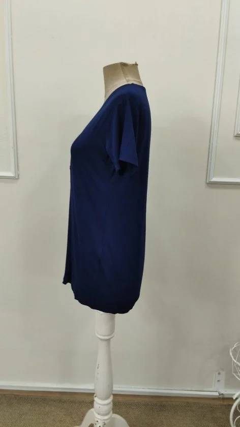 Women's Navy Blue Short-Sleeve V-Neck Button-Front Viscose Blouse - Janes - by Peralane - photo 7