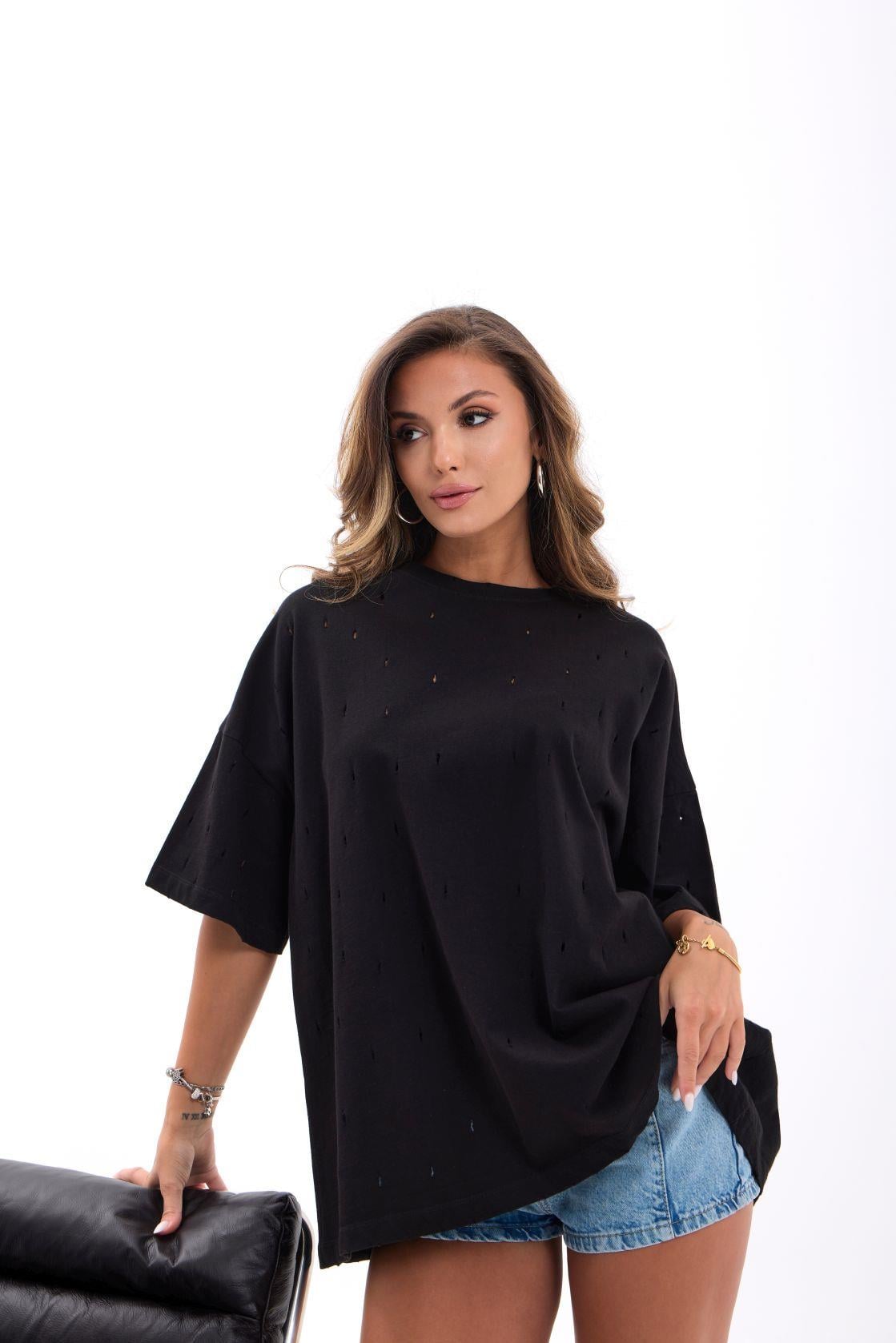 Black Oversized Distressed T-Shirt | 100% Cotton | Pack of 6 - Fame - by Peralane - photo 3