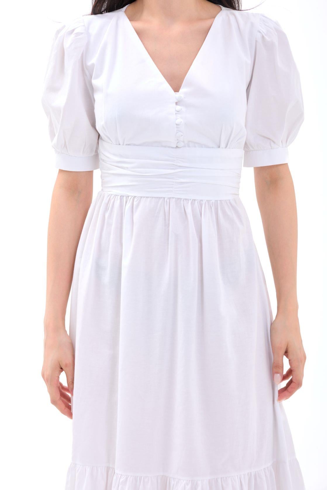 White Tiered Midi Dress with Puff Sleeves - Fame - by Peralane - photo 3