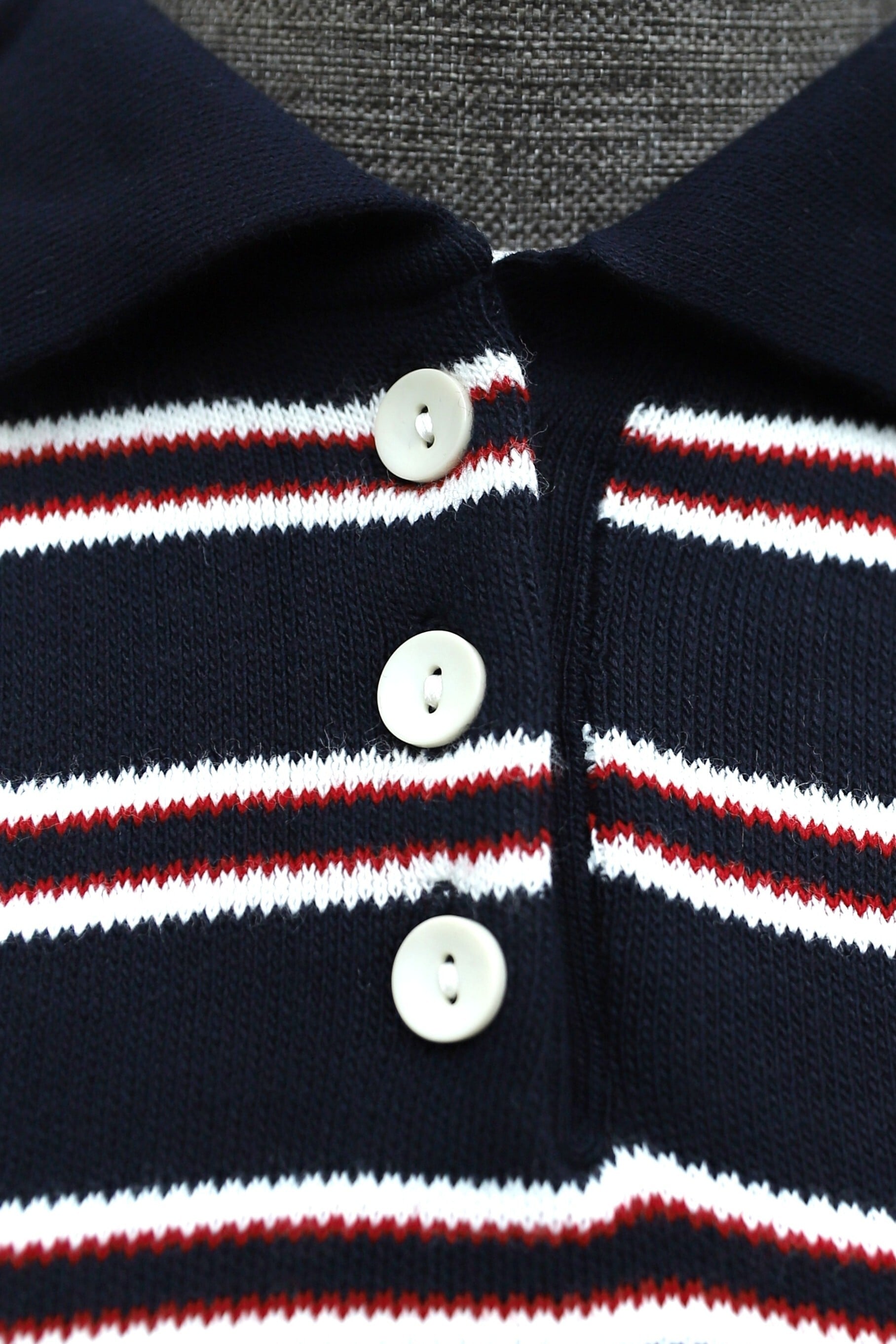 Navy Blue Striped Polo Neck Button Sweatshirt - Podyumplus - by Peralane - photo 7