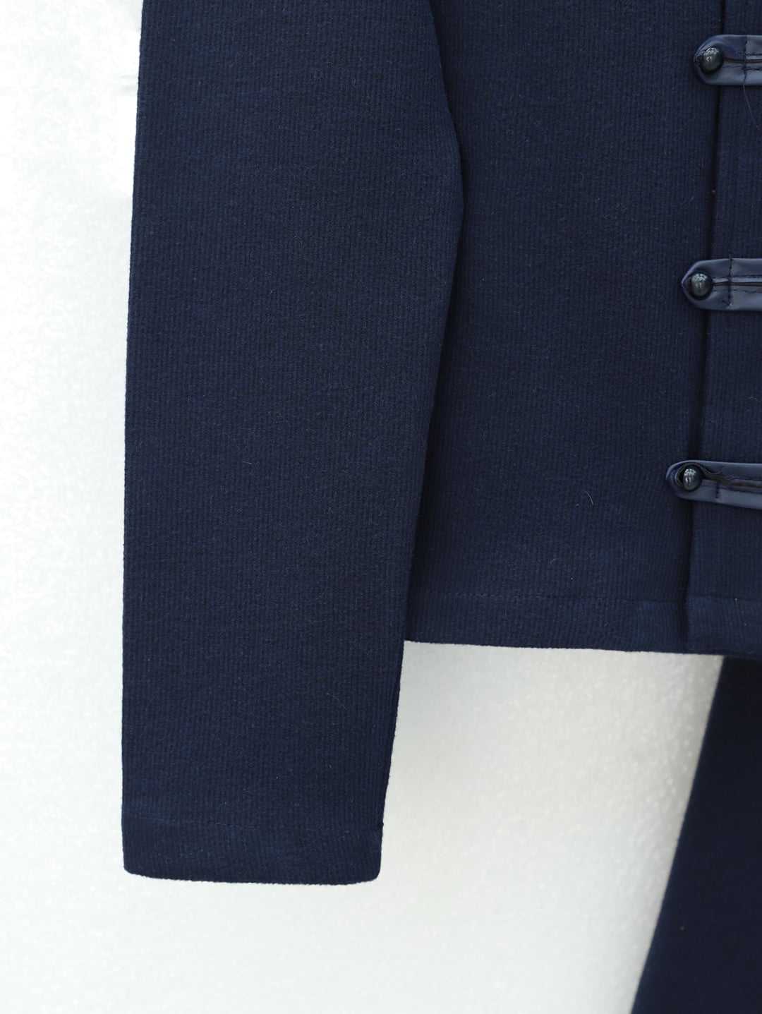 Navy Blue Leather-Trimmed Button-Front Jacket and Maxi Skirt Set - Podyumplus - by Peralane - photo 8
