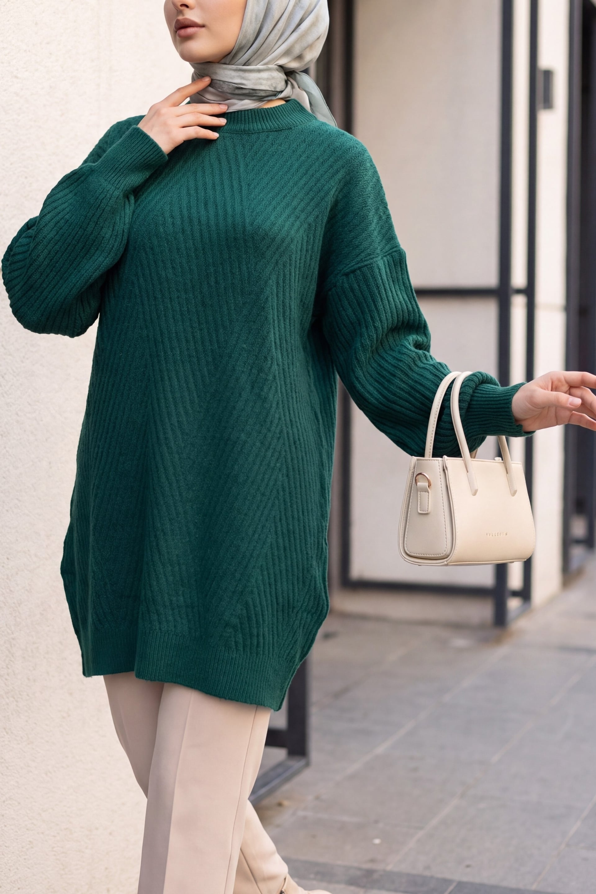 Emerald Green Diamond Pattern Knit Tunic - Podyumplus - by Peralane