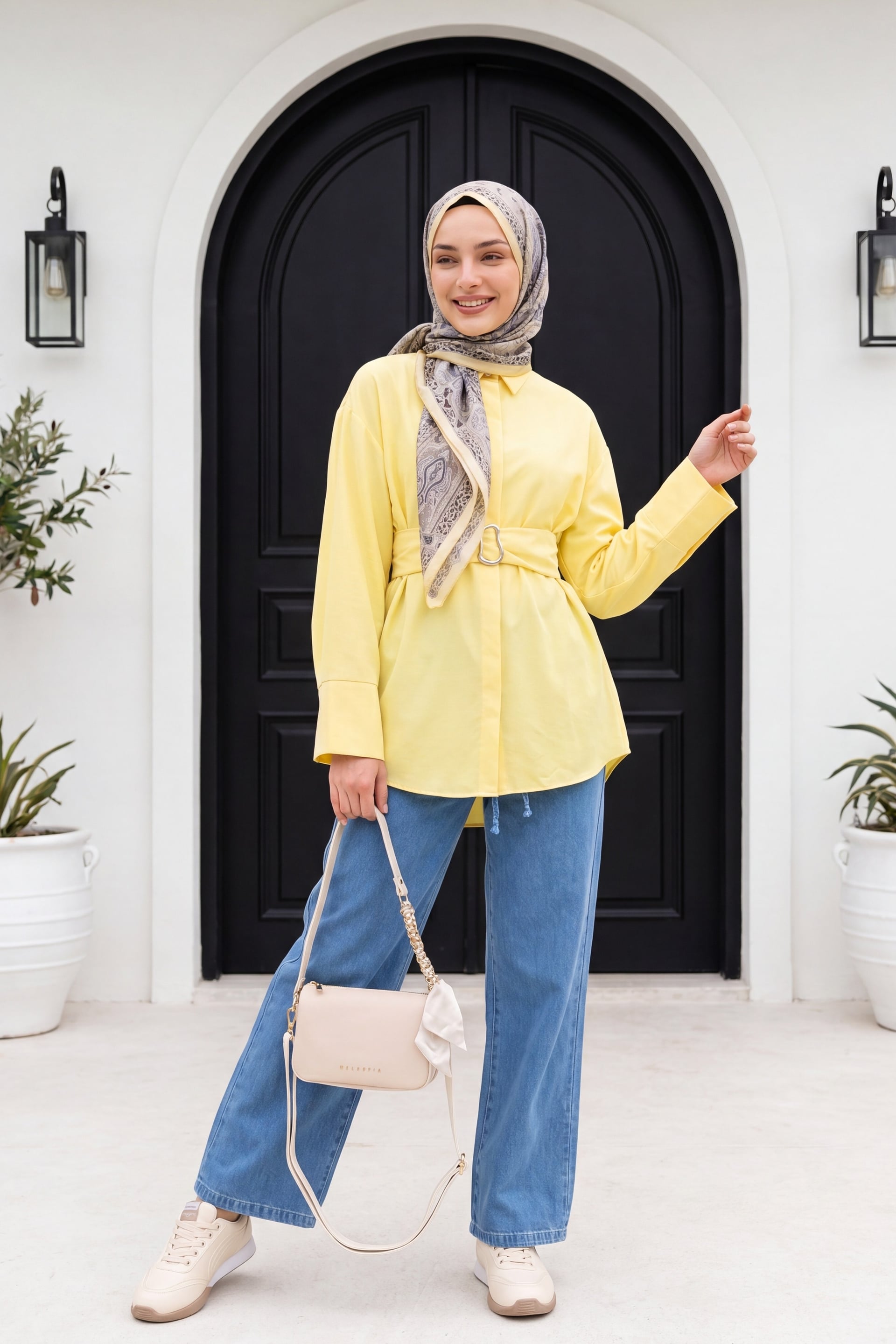 Wide Leg Denim Trousers with Elastic Waistband - Blue - Podyumplus - by Peralane - photo 3
