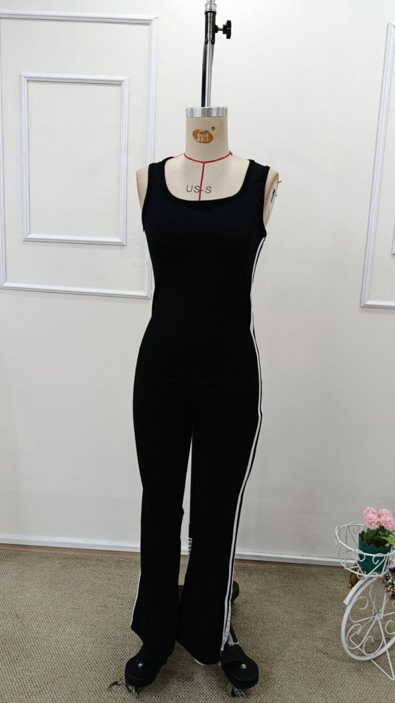 Women's Black Sleeveless Scoop Neck Jumpsuit with Side Stripes - Janes - by Peralane - photo 6