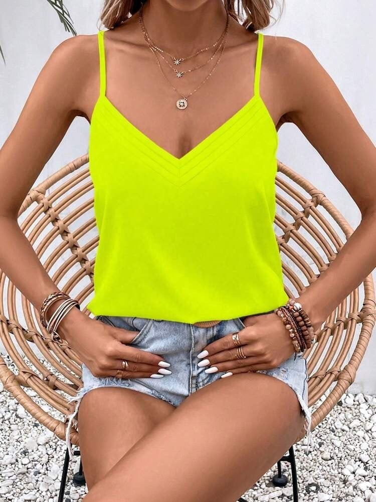 Women's Neon Yellow V-Neck Viscose Tank Top with Thin Straps | Pack of 6 - Janes - by Peralane - photo 4