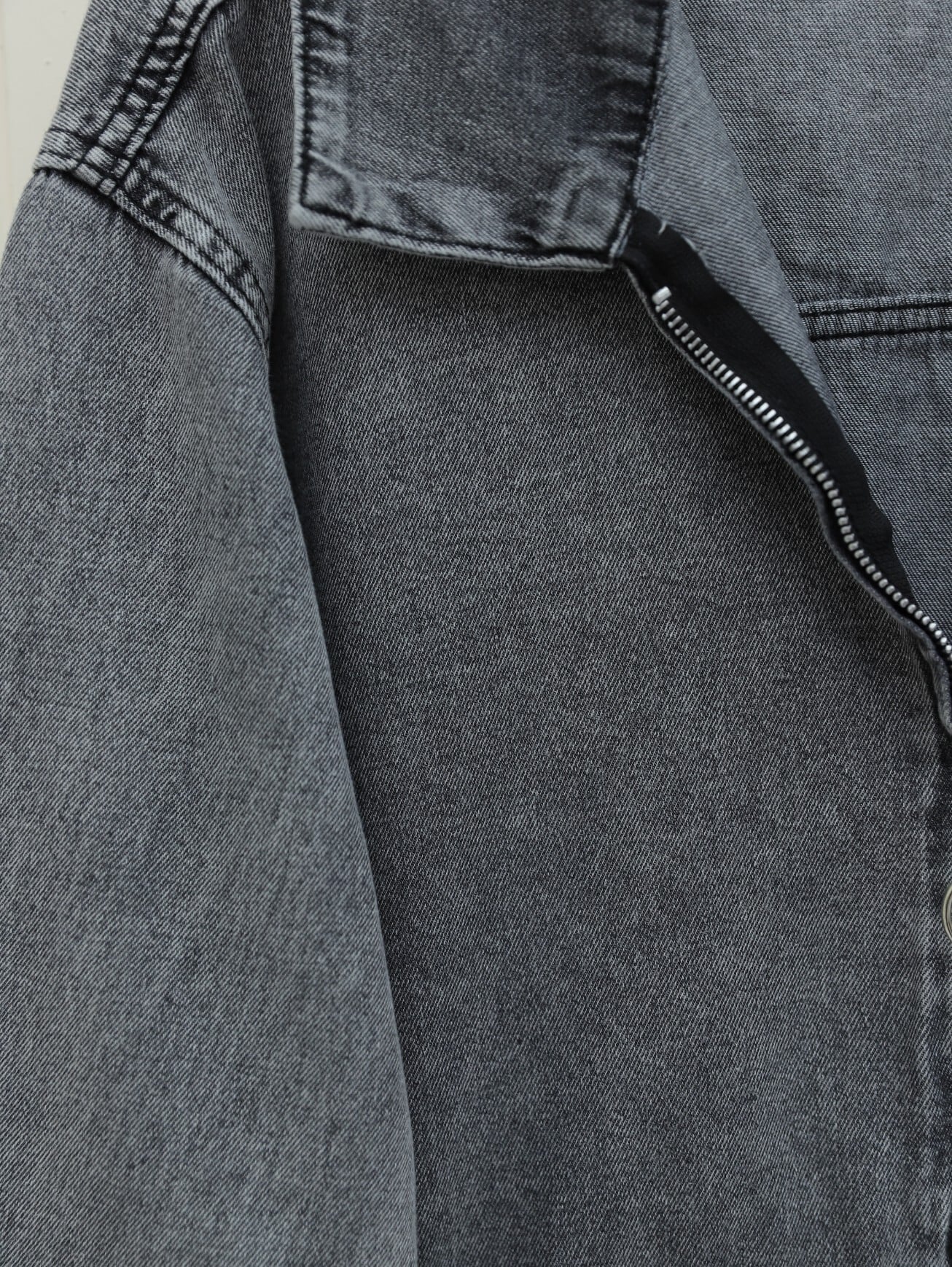 Zip-Front Stone Detail Denim Two-Piece Skirt Set in Smoke Grey - Podyumplus - by Peralane - photo 3