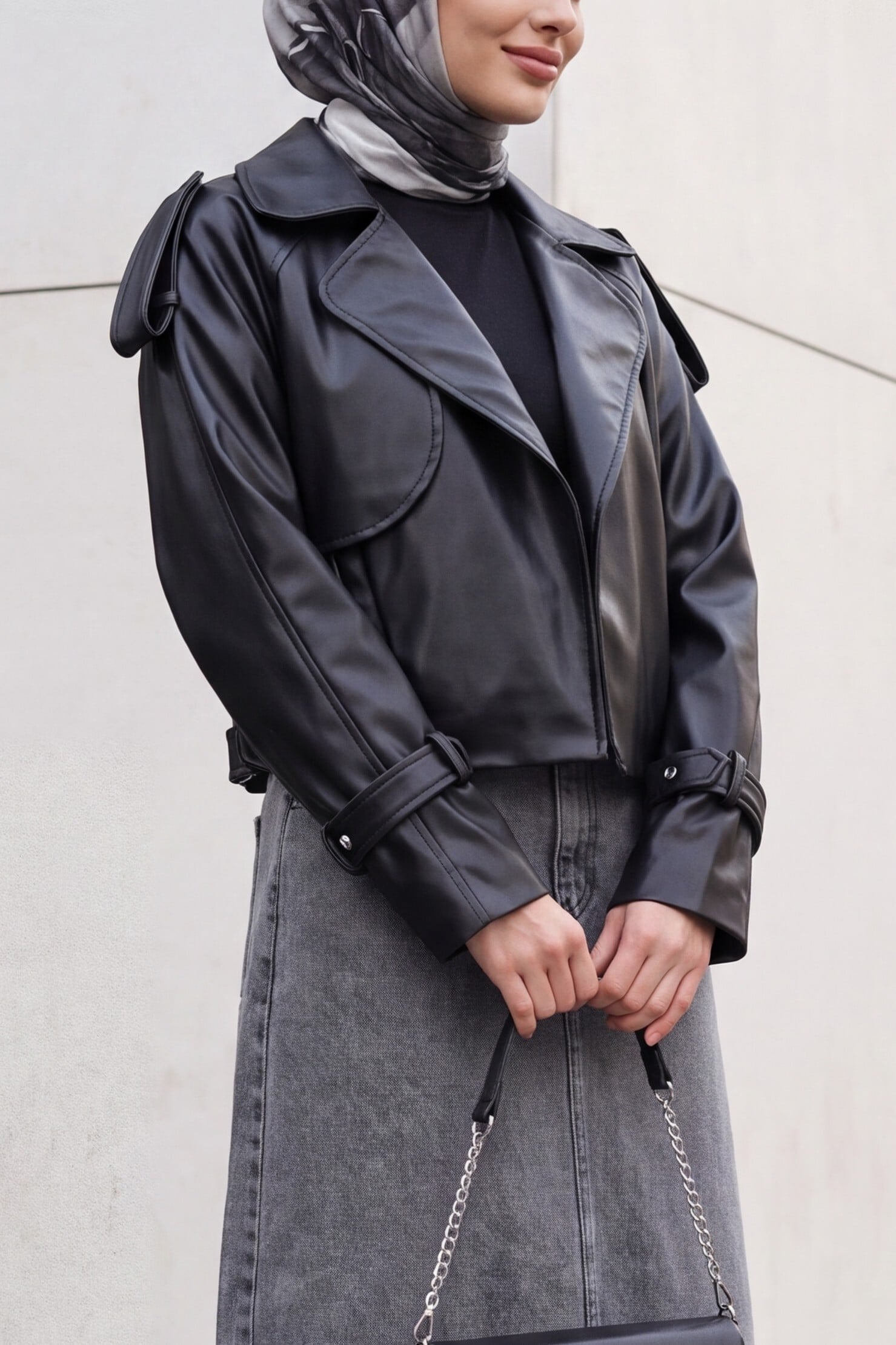 Women's Oversize Faux Leather Jacket 1047 - Black - Bigdart - by Peralane
