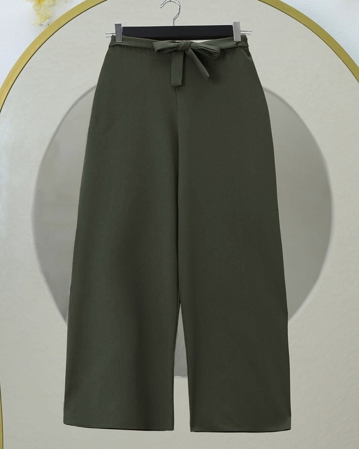 Elastic Waist Tie Detail Wide Leg Trousers - Khaki - Podyumplus - by Peralane - photo 5