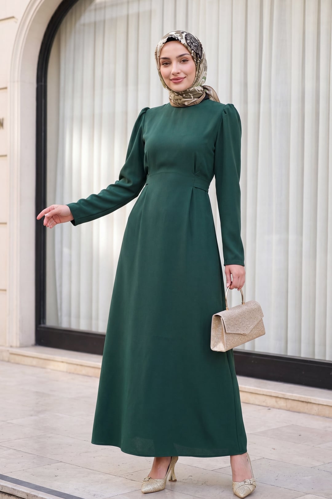 High Neck Wrap Waist Dress - Emerald - Podyumplus - by Peralane - photo 3