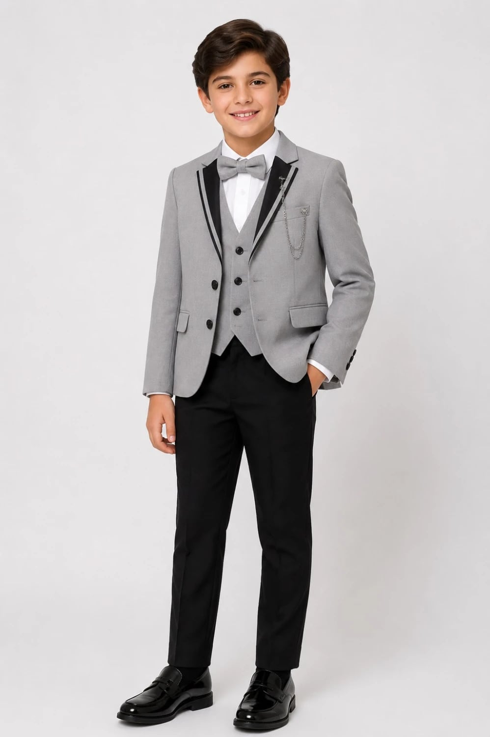 4-Piece Boy's Groom Suit Set - Grey - Terry - by Peralane