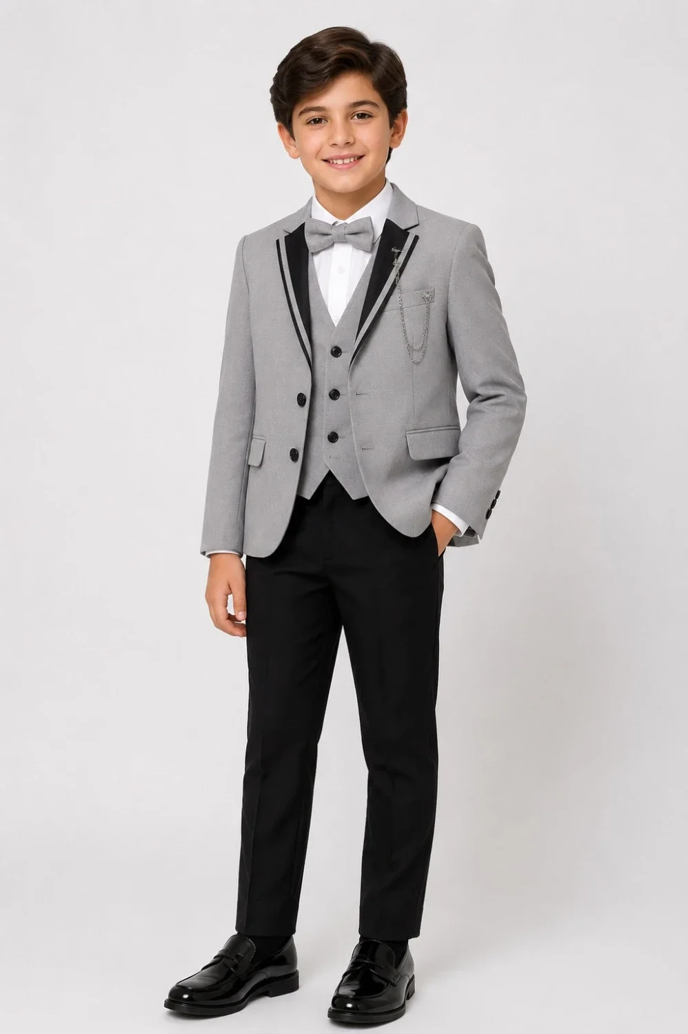 4-Piece Boy's Groom Suit Set - Grey - Terry - by Peralane