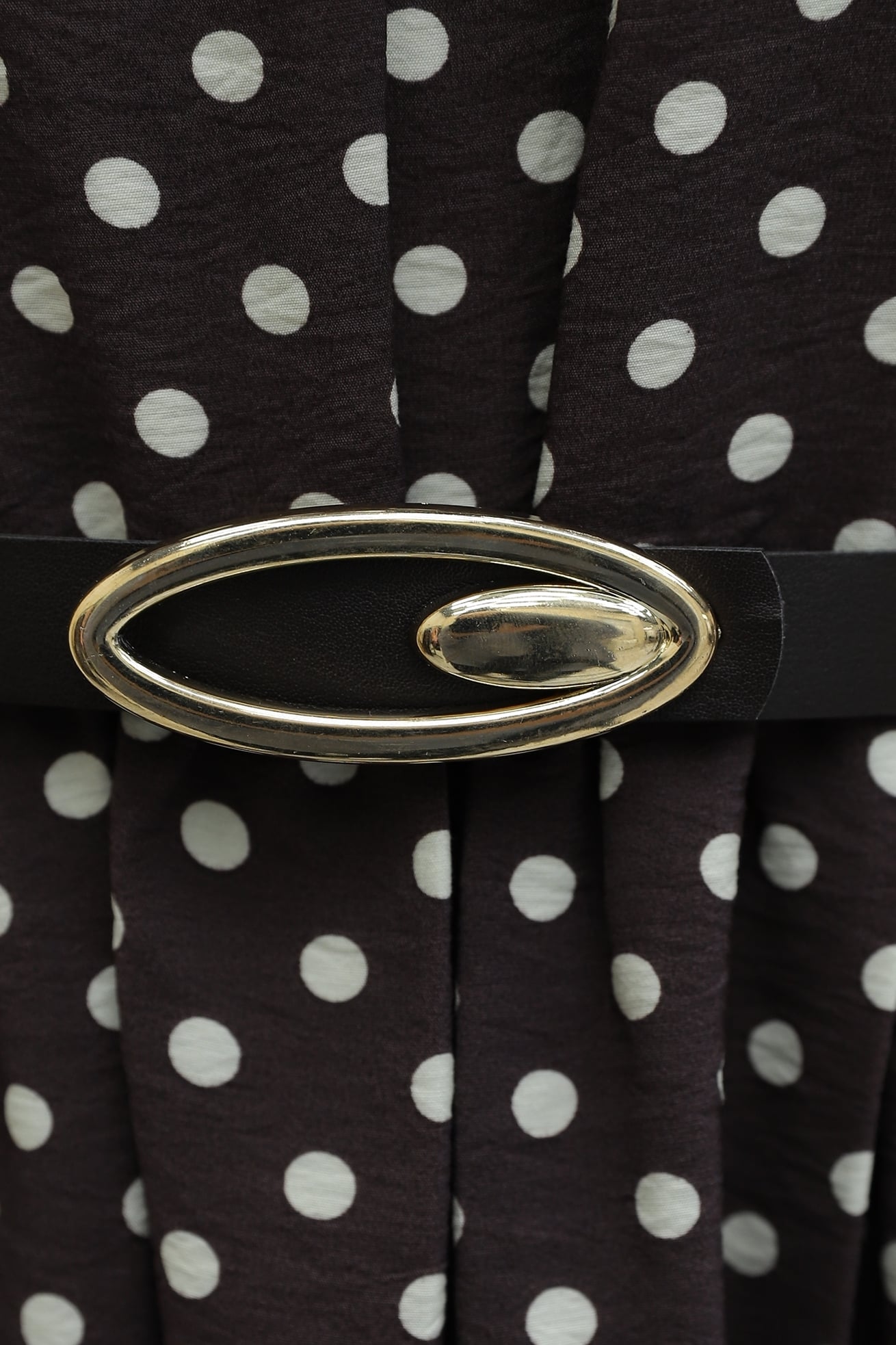 Brown Polka Dot Viscose Dress with Neck Tie and Belt - Podyumplus - by Peralane - photo 8