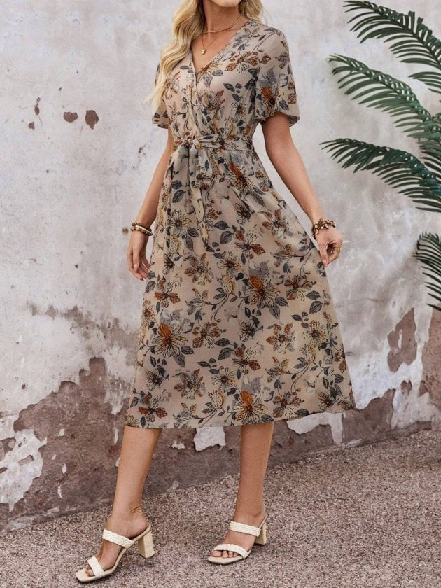Women's Short Sleeve Wrap Midi Dress with Floral Print - Janes - by Peralane - photo 3