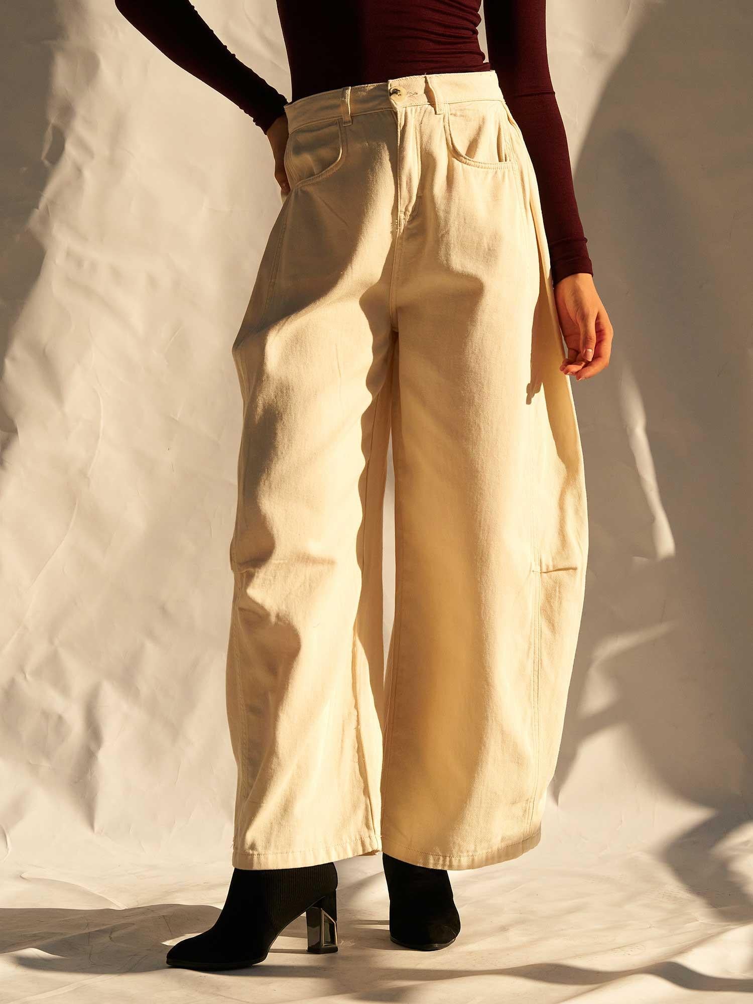 Burgundy Long-Sleeve Henley T-Shirt and Cream Wide-Leg Trousers Set - Lefon - by Peralane - photo 2
