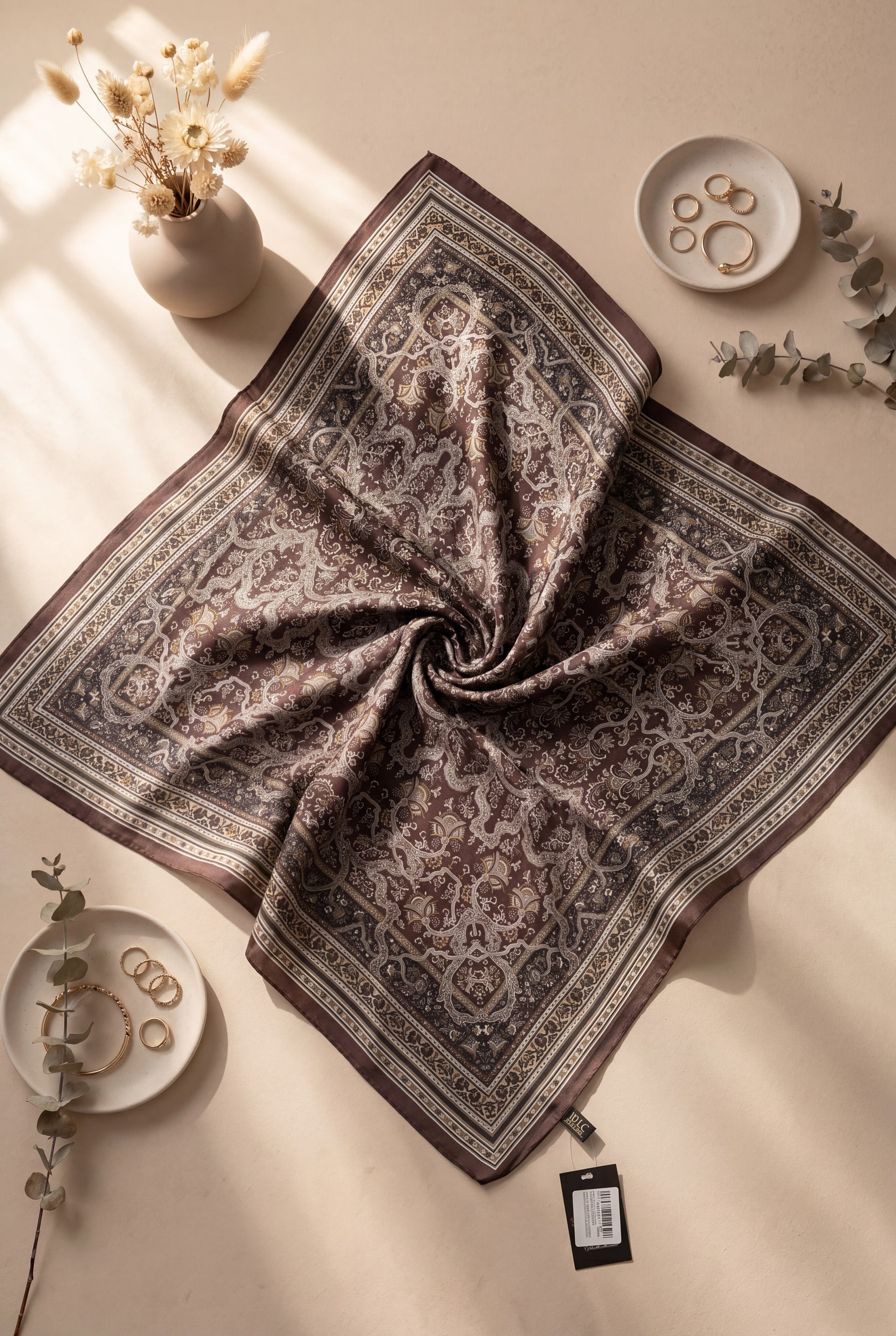 Baroque Print Cotton Scarf - Dark Purple - Podyumplus - by Peralane
